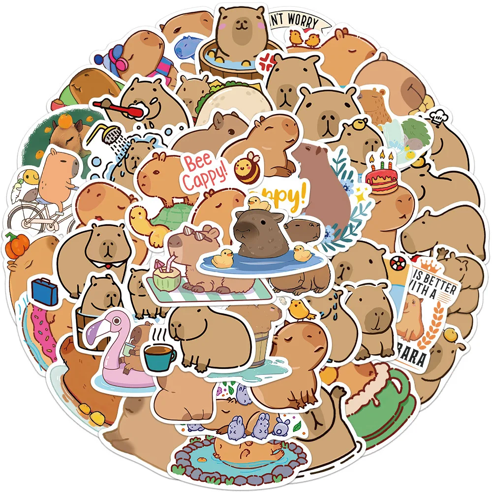 

50Pcs Cartoon Capybara Sticker Graffiti Decoration Computer Water Cup Suitcase Pen Guitar Notebook DIY Waterproof Sticker