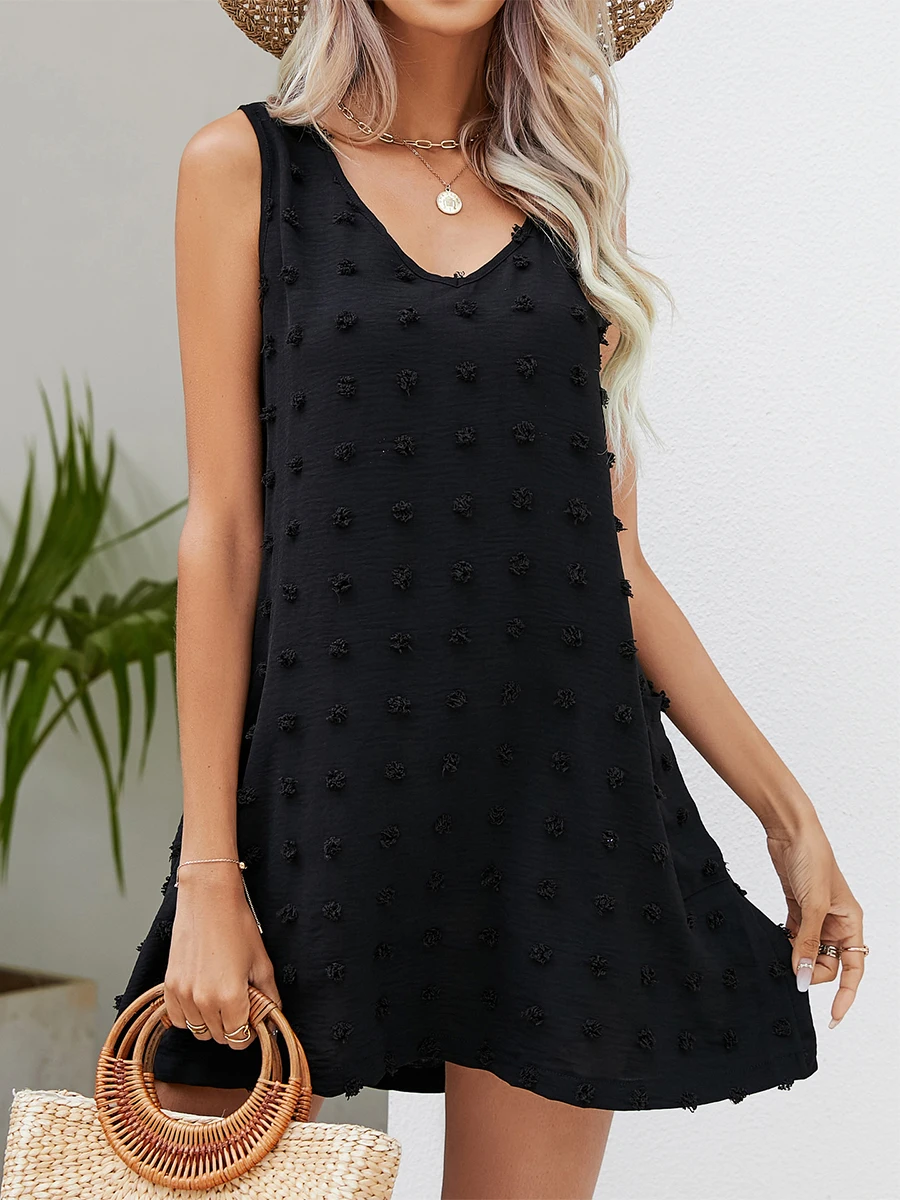 

YILEEGOO Vestido de verano sin mangas para mujer vestido de verano con lunares suizos holgado con cuello en V bolsillos