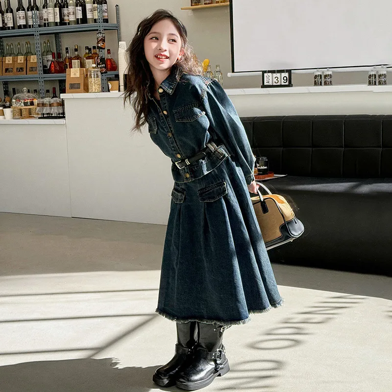 dziewczynie garnitury koreańska spódnica dżinsowa zestaw 2024 wiosna nowe małe dziewczynki koreański temperament dwuczęściowa odzież