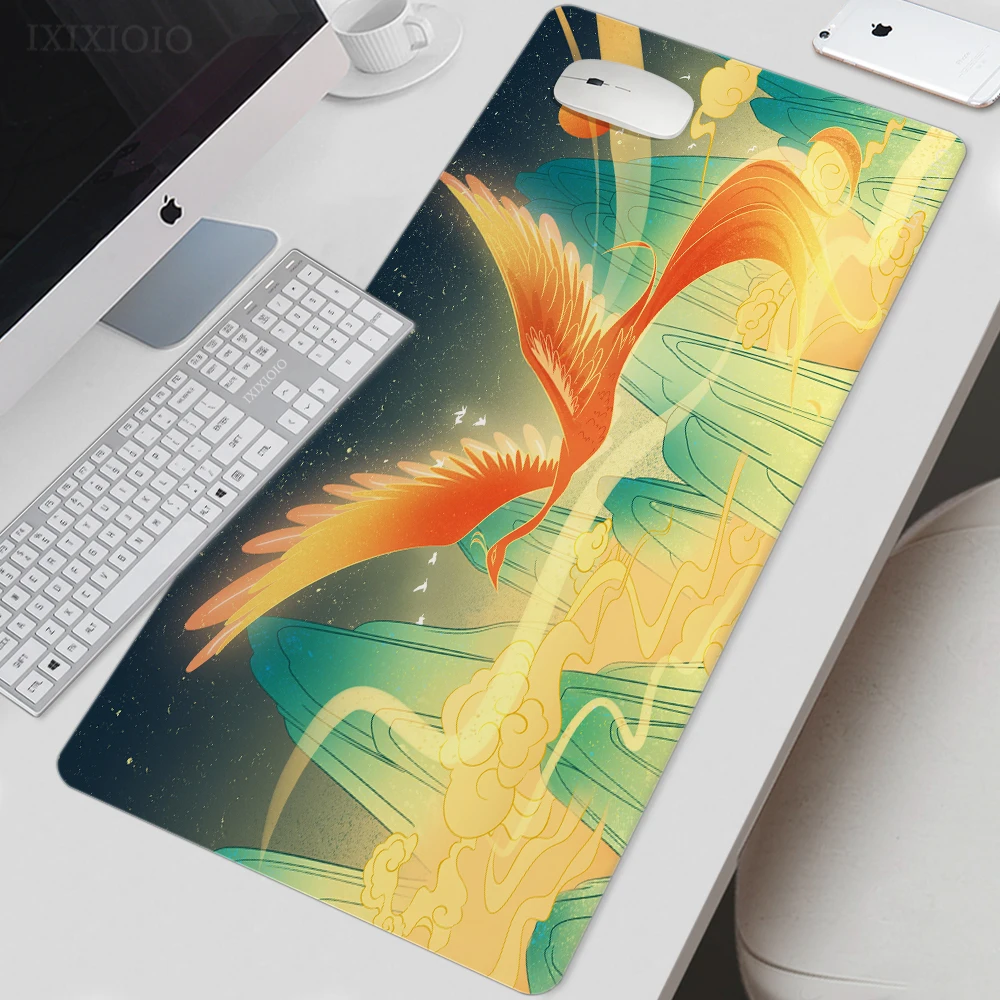 

Игровой коврик для мыши в китайском стиле Fire Phoenix XL, персонализированный HD компьютерный коврик для мыши XXL, механический коврик для клавиатуры из натурального каучука, для офиса