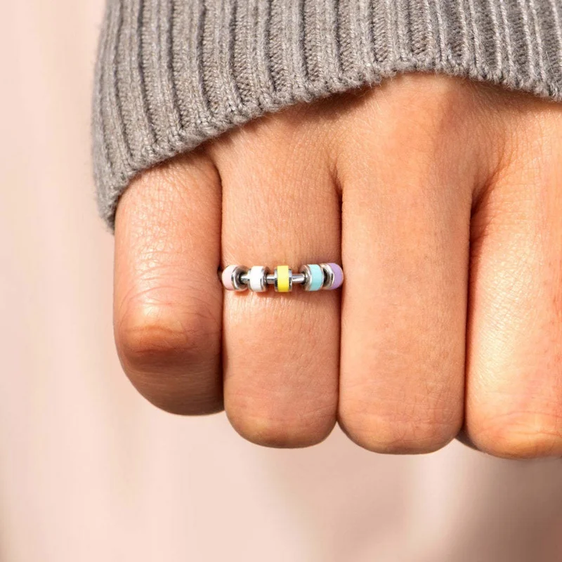 

DoreenBeads Anxiety Ring Colorful Enamel Unisex Fidget Ring With Bead Worry Stress Relief Jewelry Lovers Stacking Finger Rings
