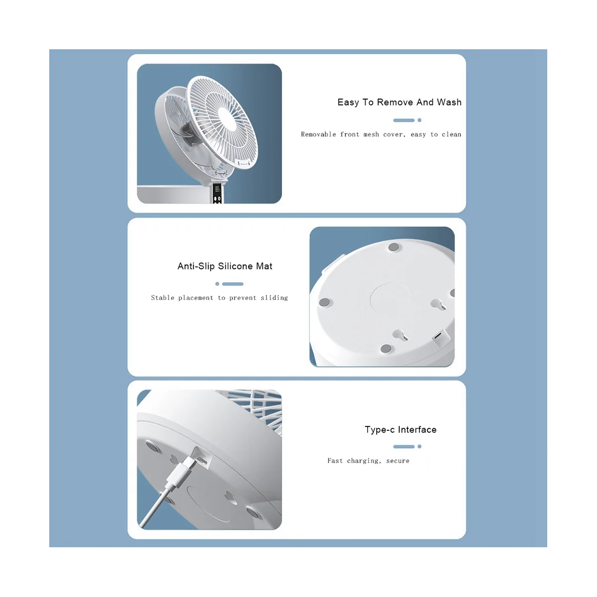 Складной портативный вентилятор с зарядкой через USB 4000 мАч настольный