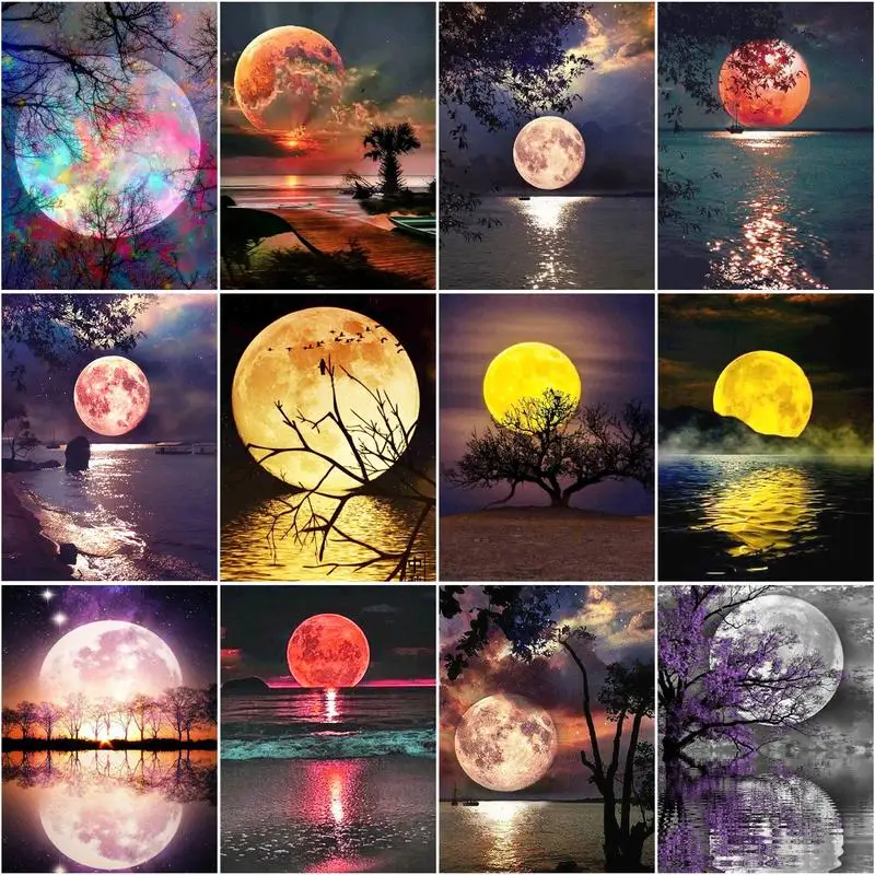 

CHENISTORY 40x50cm DIY Diamond Embroidery Handmade Rhinestone Cross Stitch Kits Moon Landscape Diamond Mosaic Home Decor Gift