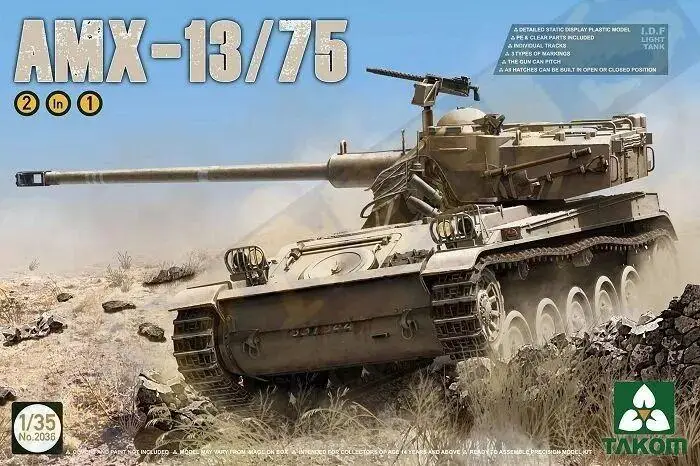 

TAKOM 2036 1/35 I.D.F Light Tank AMX-13/75 2IN 1 Plastic Model Kit