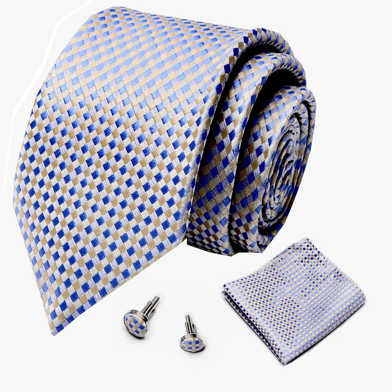 Free Shipping Designer Ties For Men Women Checkered Stripe Cufflinks Handkerchief Office Wedding Accessories Necktie Suit Gift images - 6