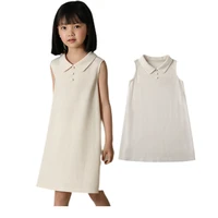 2022childrens summer dresses girls cotton knee length polo knitted dress for 2 12y korean style waffle pullover solid t shirt