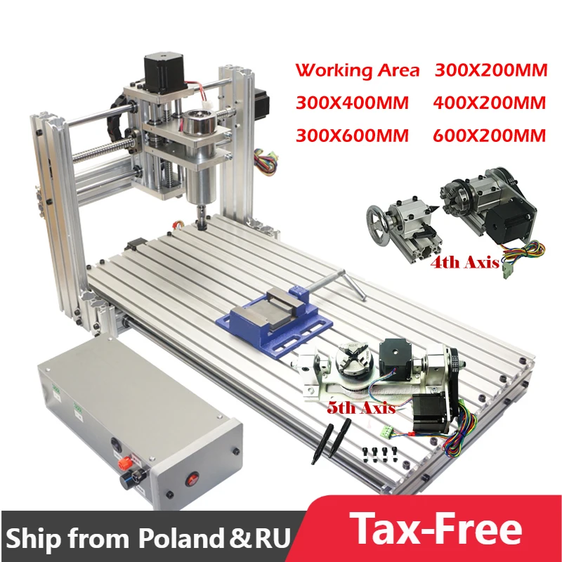 

DIY Metal 3020 3040 3060 4020 6020 Wood Router 5axis 4axis 3axis USB Milling Lathe 400W Metal Engraving Machine Aluminum Frame