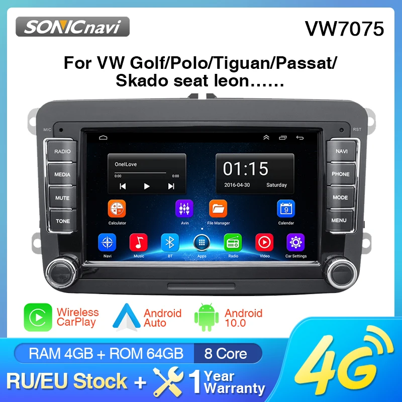 

2 Din Car Radio 7 Inch Autoradio Android 10.0 Car Stereo Bluetooth GPS Navigation Multimedia Player For VW Volkswagen Skoda Seat