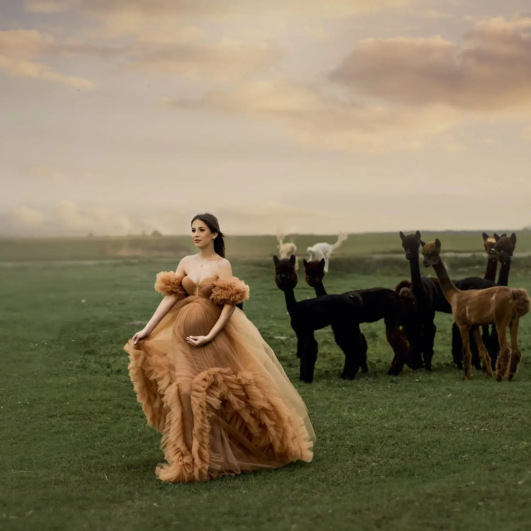 

Платье для беременных с открытыми плечами, Тюлевое платье, халат, женское платье без рукавов, Тюлевое платье для беременных