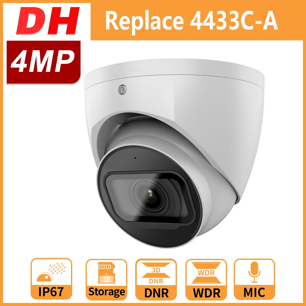 Dahua IP Camera 4MP PoE IR 30M Night Vision Starlight Dome Metal Security Built-in Mic SD Card CCTV Cameras Replace HDW4433C-A