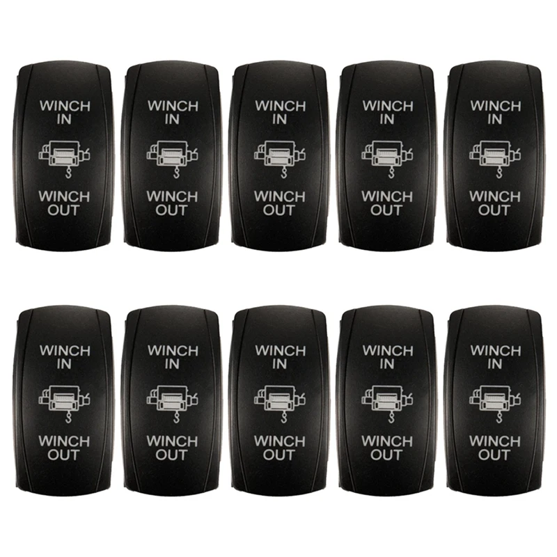

10X 7Pin Laser Momentary Rocker Switch Winch In Winch Out 12V ON-OFF-ON LED Light Green