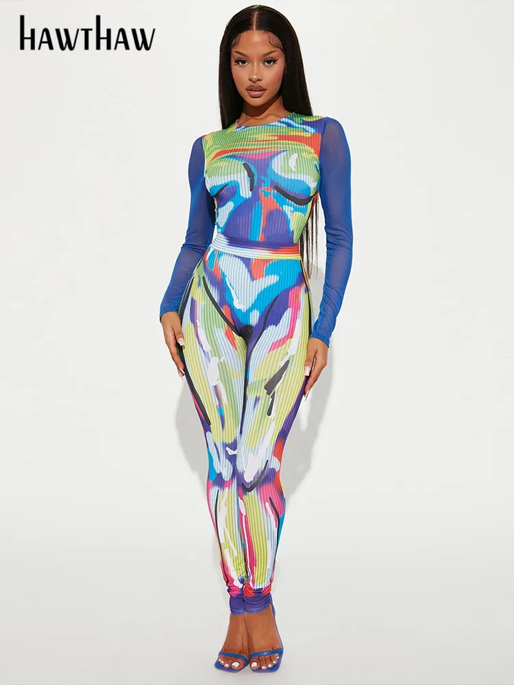 

Hawthaw Women Long Sleeve Tops Bodysuit Long Pants Two Piece Sets Fall Outfits 2022 Autumn Clothes Wholesale Items For Business