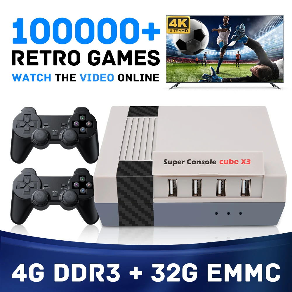 KinHank 4K HD Retro Video Game Consoles Super Console X CUBE X3 Portable Mini TV Game Box 100000+ Games For PS1/PSP/SNES 5G WIFI