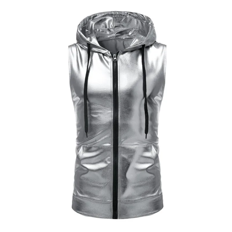 # 4138 Золотой Серебристый Черный Майка Мужская Лето Плюс Размер Жилет с Капюшоном