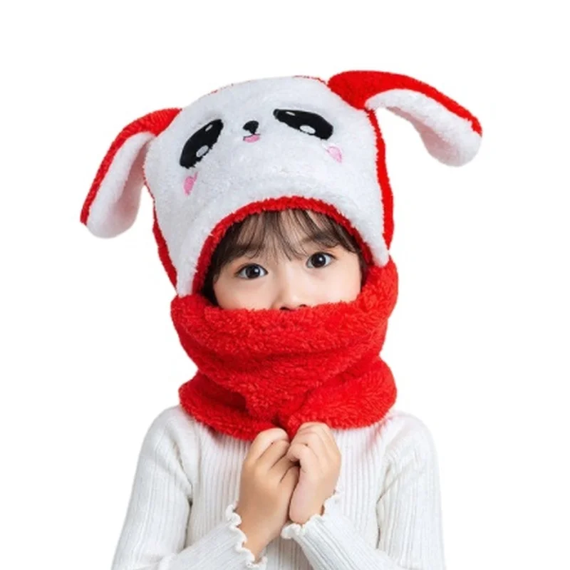 Cartoon Hat for Girls Boys Scarf Thicken Cap Newborn Photography Baby Stuff Winter Children Plus Fleece Kids Caps 1-18Years |