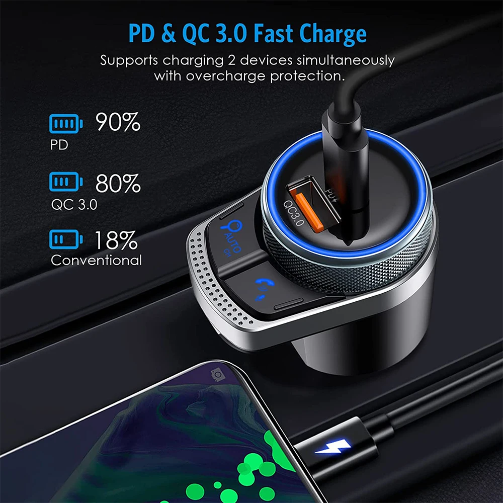 

Bluetooth FM Transmitter MP3 Player Handsfree Car Kit QC/PD 3.0 Dual USB Charger Power Adapter For Car DVR Radio Car Accessories