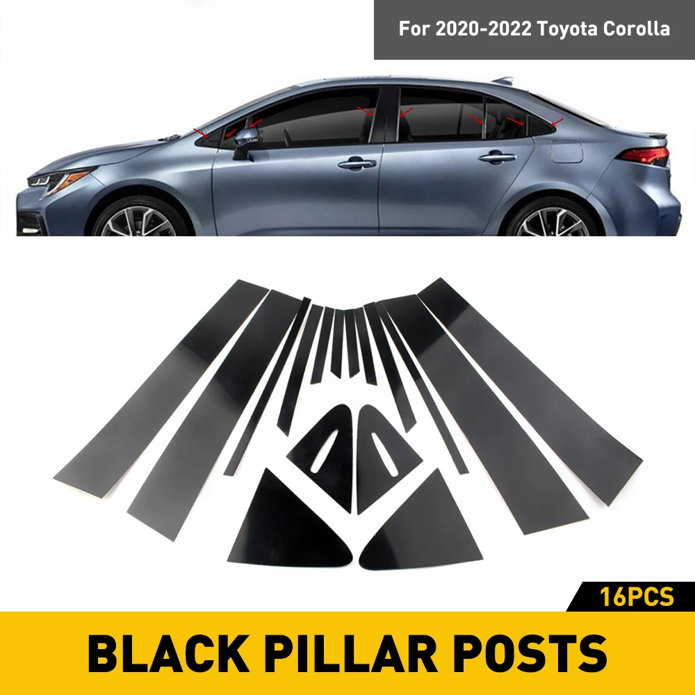 

16Pcs B Pillar Covers For Toyota Corolla 2020-2022 Black Window Pillar Posts Car Window Trim Cover Set Auto Exterior Sticker