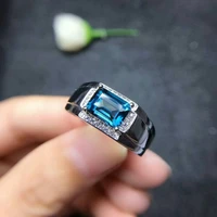 meibapj real natural london blue topaz gemstone men ring real 925 sterling silver ring fine wedding jewelry