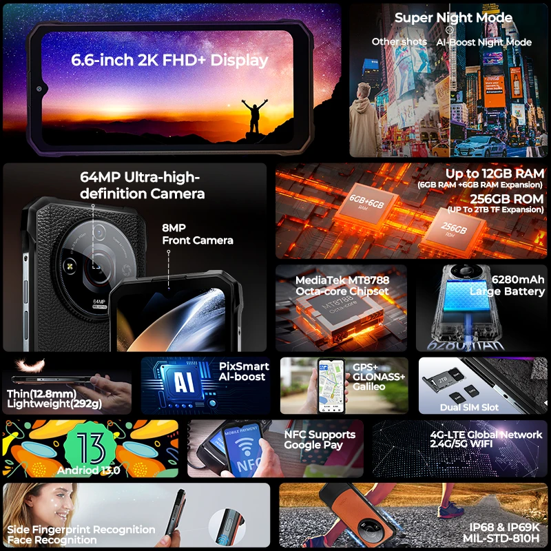 【Доставка из Германии】 Прочный смартфон HOTWAV T7 Pro Android 13 6 дюйма+ 2K 6280 мАч Мобильный