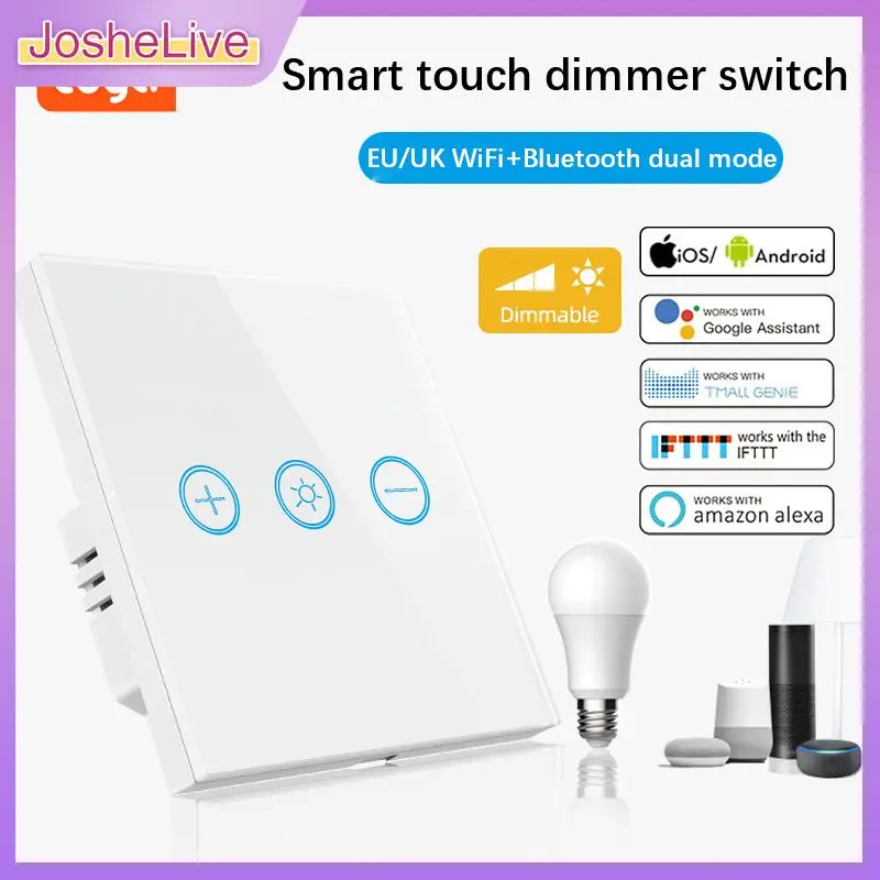 

1/2/3PCS Timing Wireless Eu Standard Switch Tuya Smart Switch Neutral Wire Required Flame Retardant Smart Life Infinite Dimming