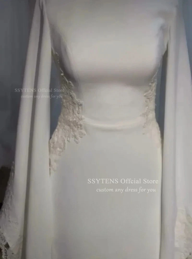 Фото Скромные свадебные платья SSYTENS с длинными рукавами, в стиле бохо, с круглым вырезом, с аппликациями, мусульманские свадебные платья, индивидуальный пошив, Vestidos De Novia №2
