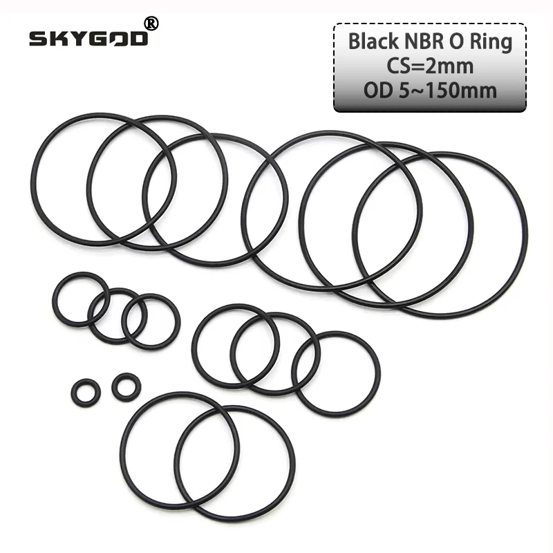 

10 шт., уплотнительное кольцо NBR CS 2 мм, наружный диаметр 5 мм ~ 150 мм, прокладка из нитрил-бутадиеновой резины, маслостойкая шайба круглой формы, черная