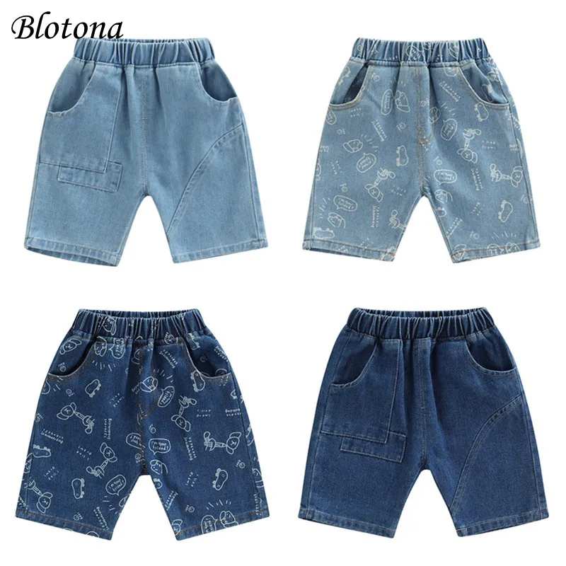 

Blotona Fashion Little Boy Shorts, Elastic Waist Solid Color Denim Shorts with Pockets for Summer Spring Summer, 18Months-6Years