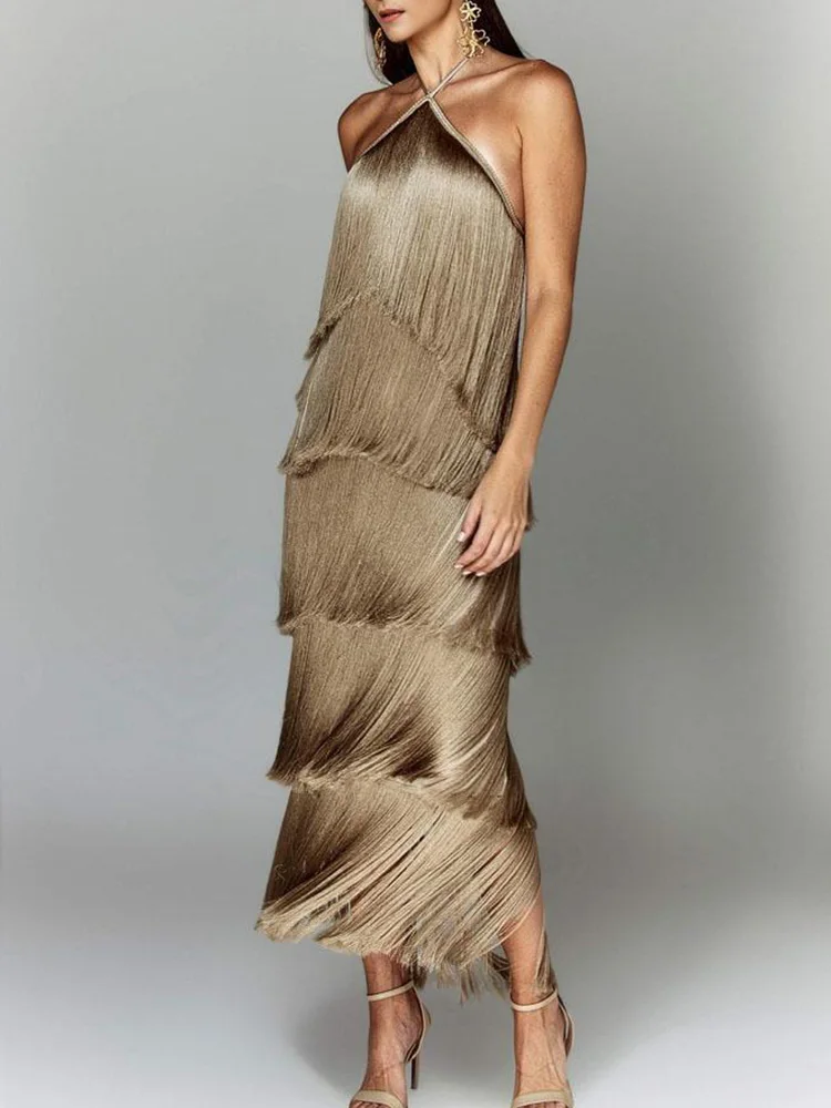 Платье макси с кисточками