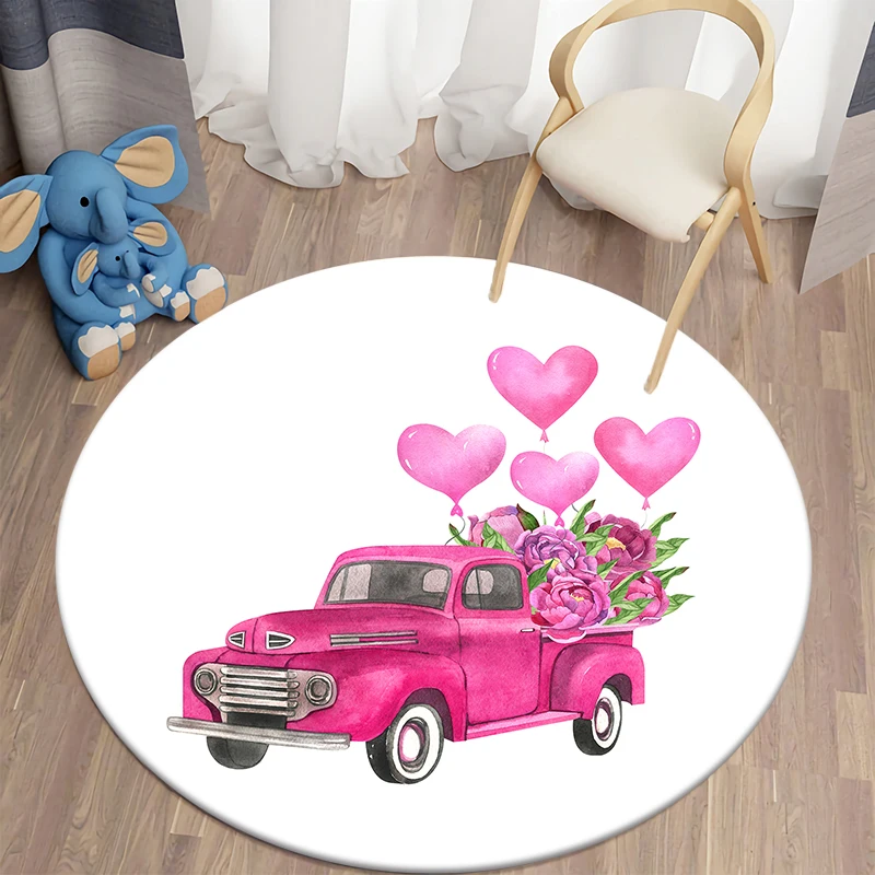 Valentines Day Kawaii Printed Round Carpet Children's Living Room Mat Floor Mat Yoga  Bedroom Chair Non Slip Mat New Year Gift