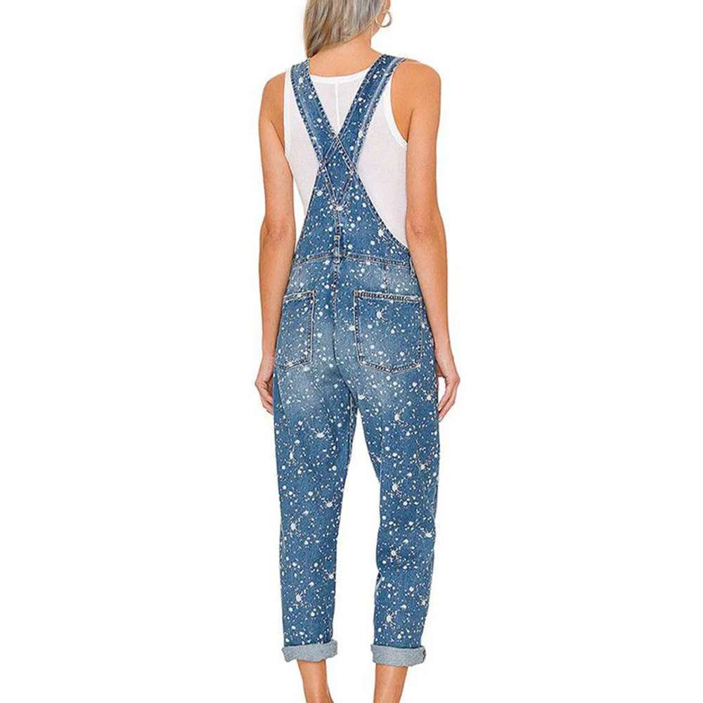 2023 Winter New Jumpsuits Jeans Fashion Women Street Loose Causal High Waist Polka Dots Print Denim Trousers Female