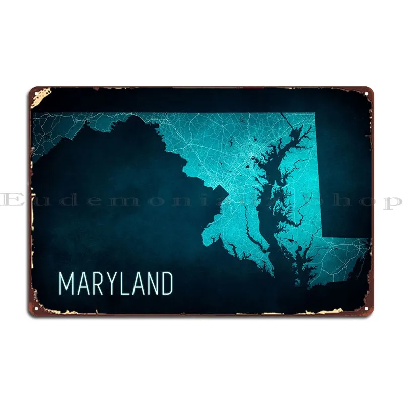

Карта штата Мэриленд, металлический плакат, кинотеатр, клуб, паб, Винтажный дизайн, оловянный плакат