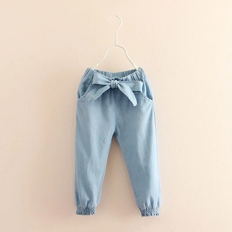 

Baby Girl Jeans 2021 Casual Spring Autumn 2 3-8 9 10 11 12 Years Teenage Children Elastic Bow Lantern Denim Jeans for Girls Kids