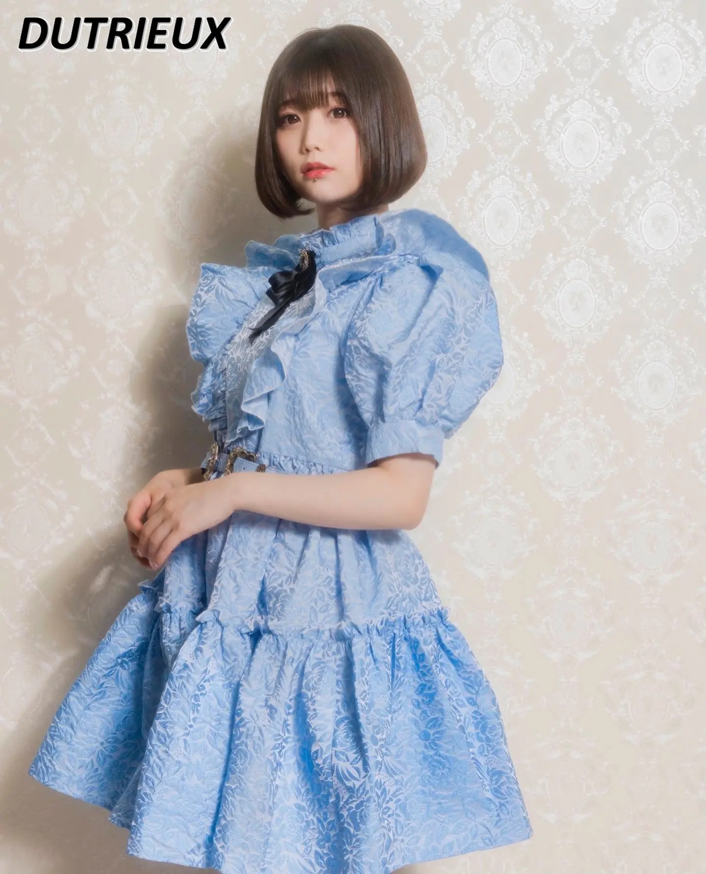 

Japanese Style Summer New Short Sleeve Dress Retro French Style Elegant Dress for Women Jacquard Puff Sleeve Short Dress