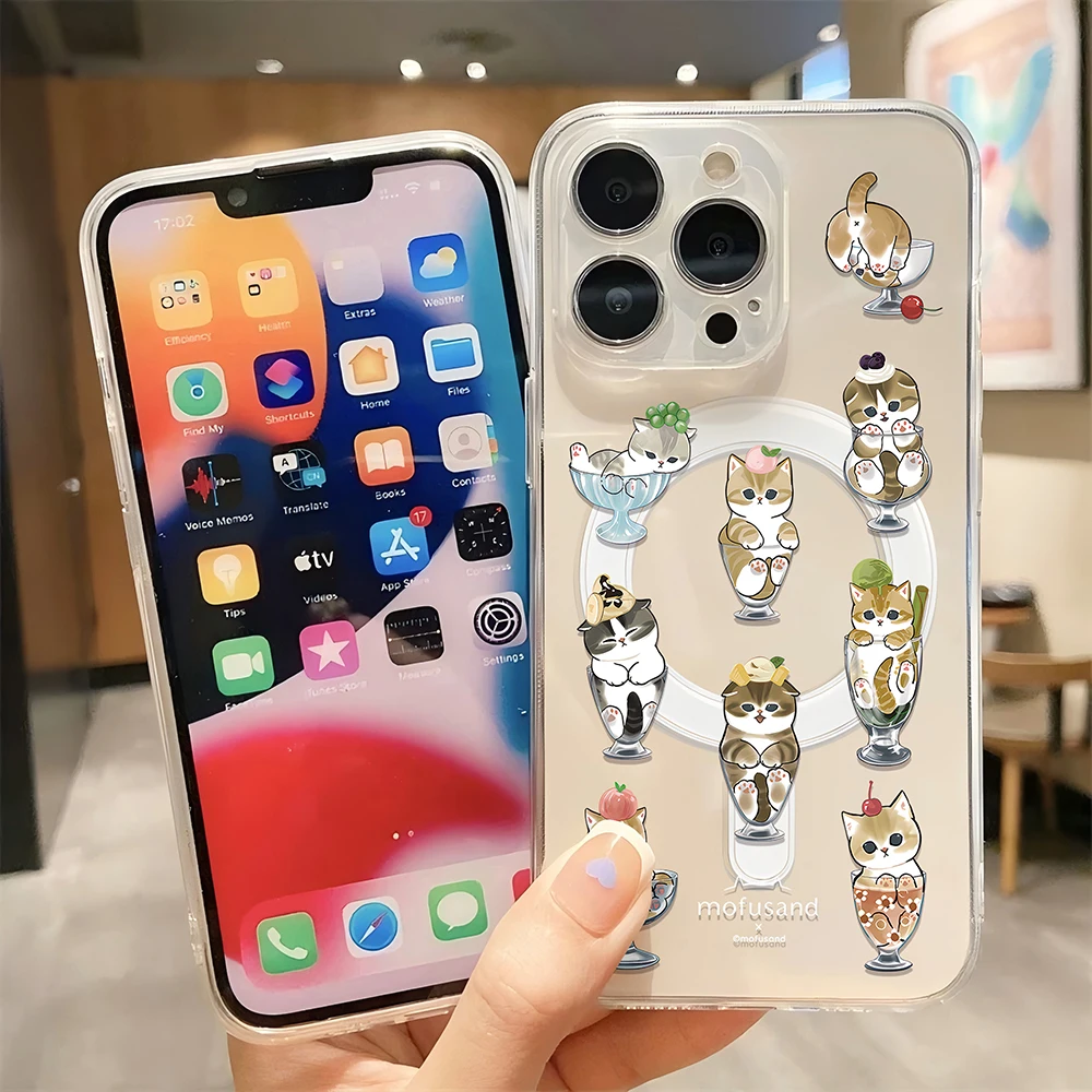 Милый мультяшный магнитный чехол для телефона M-mofusands cat Magsafe iPhone 16 15 14 13 12 11 8 7 Plus Pro