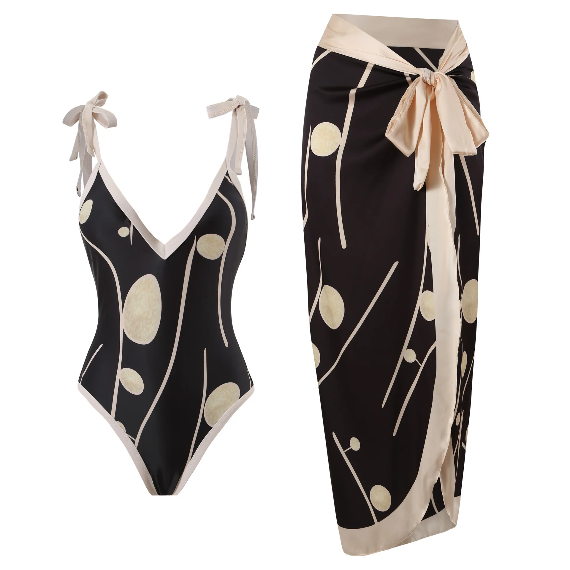 

European and American New Two-Piece Suit Sexy Beach Dress Black Swimsuit