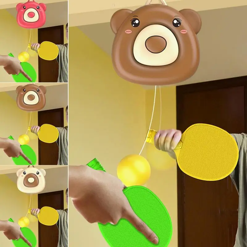 

Kids Table Tennis Trainer Bear Shaped Pingpong Trainer Portable Training Device Table Tennis Parent Child Interaction Game Toy
