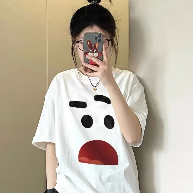 

Xiuya Funny T Shirts Summer Fashion Graphic T Shirts for Women Oversize White Trendy Cotton Loose Casual 2023 Lady Clothes