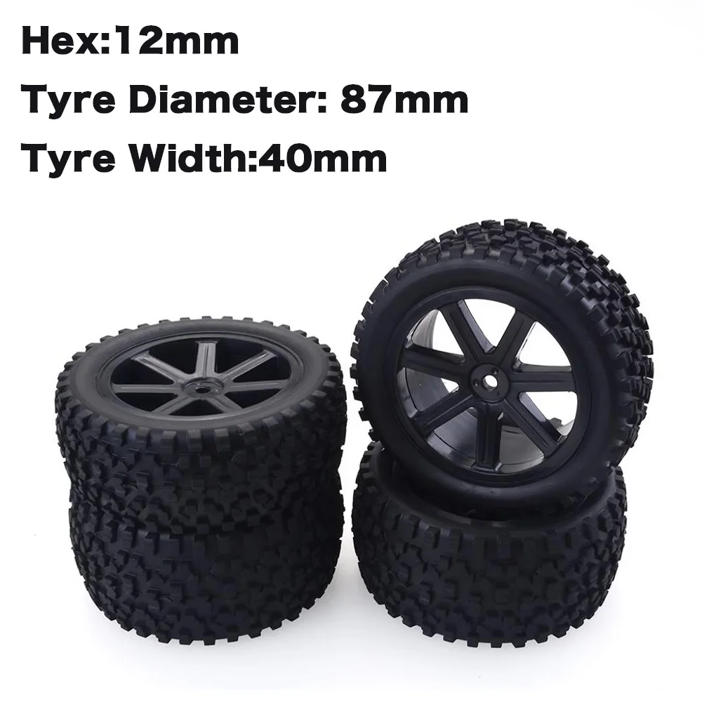 

4PCS 87mm Rubber Tyre Plastic Rim Tires for 1/10 RC Car Wltoys Redcat HSP HPI Hobbyking Traxxas Losi VRX LRP ZD Racing Buggy