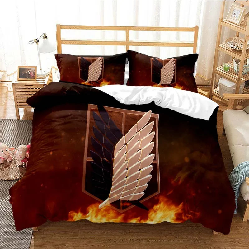 

Anime Attack On Titan AOT Survey Corps Logo Bedding Set Boys Girls Twin Queen Size Duvet Cover Pillowcase Bed Kids Adult