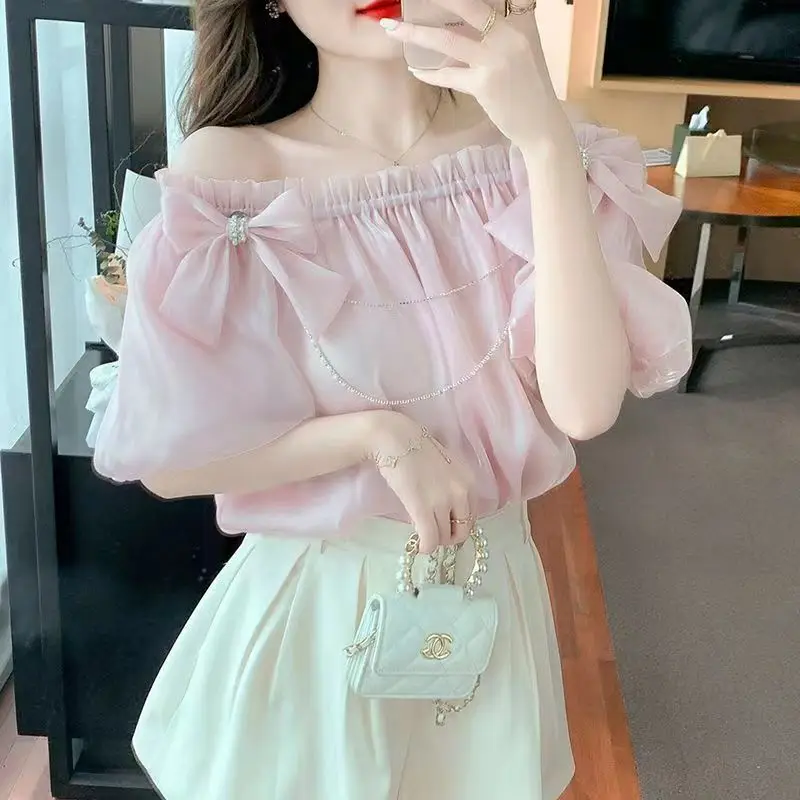 2023 модная и изысканная французская блестящая пряжа Милая женская рубашка с