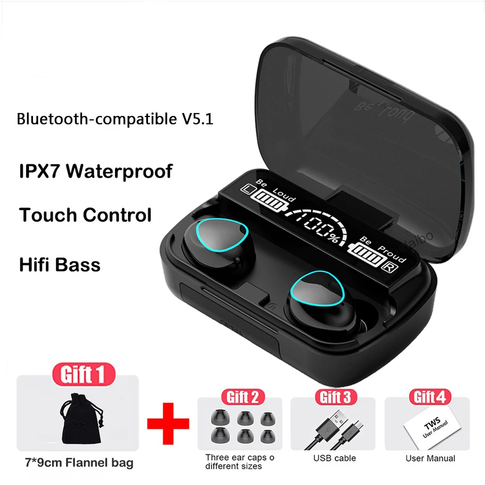 

Bluetooth-наушники беспроводные с шумоподавлением и зарядным футляром