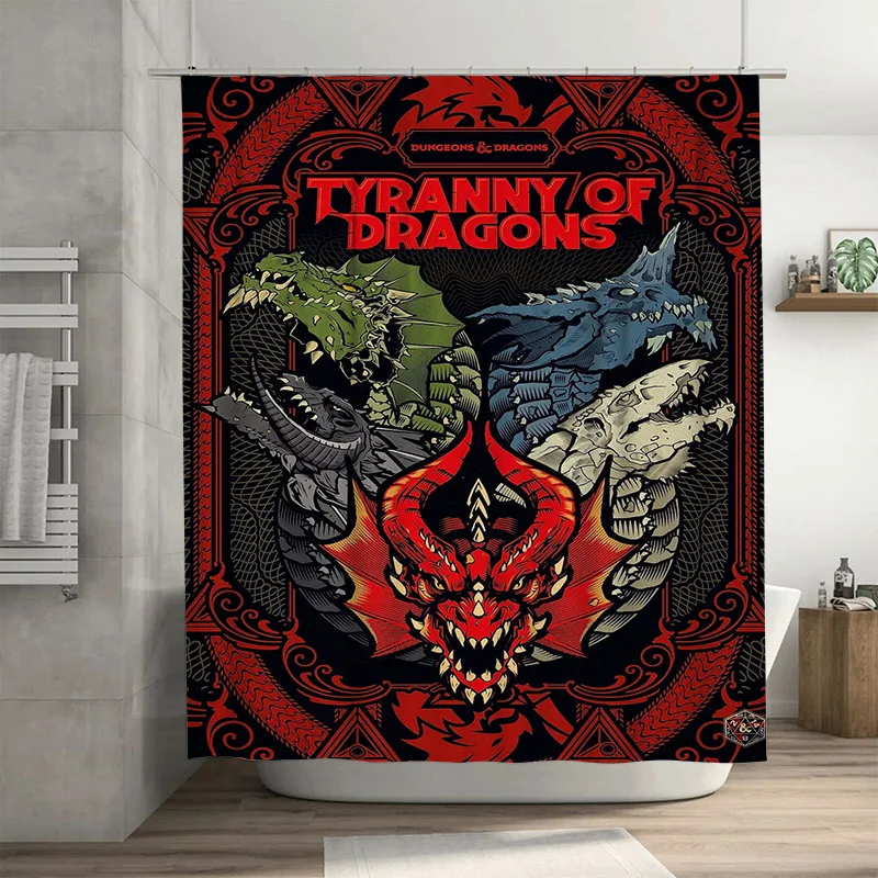 

Занавеска для душа с изображением дракона в стиле фэнтези, драконы, тиранни, нескользящие кольца с крючками из тяжелой ткани для украшения ванной комнаты красного цвета Bla