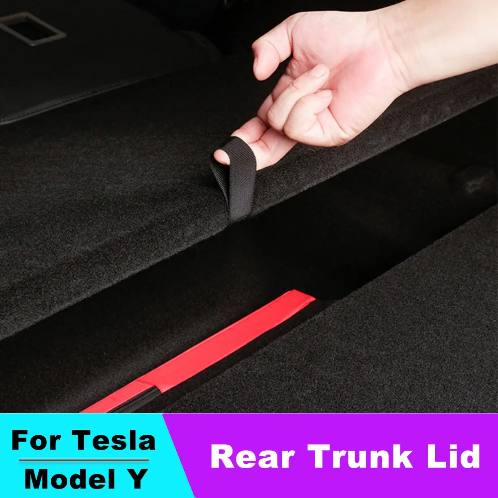 

For Tesla Model Y Rear Trunk Lid Drawstring Black Trunk Rope Racks Accessories Rear Trunk Side Storage Box with Cover Auto Parts