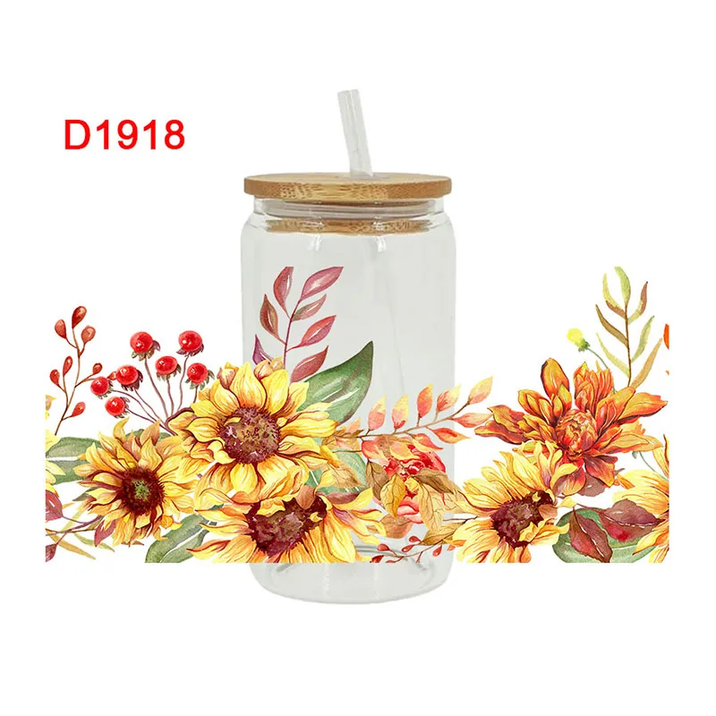 

Наклейки для трансфера UV DTF, упаковка для чашки, цветок, печать бабочки, стекло DIY, керамика, металл, кожа, 3D, 16 унций D1915