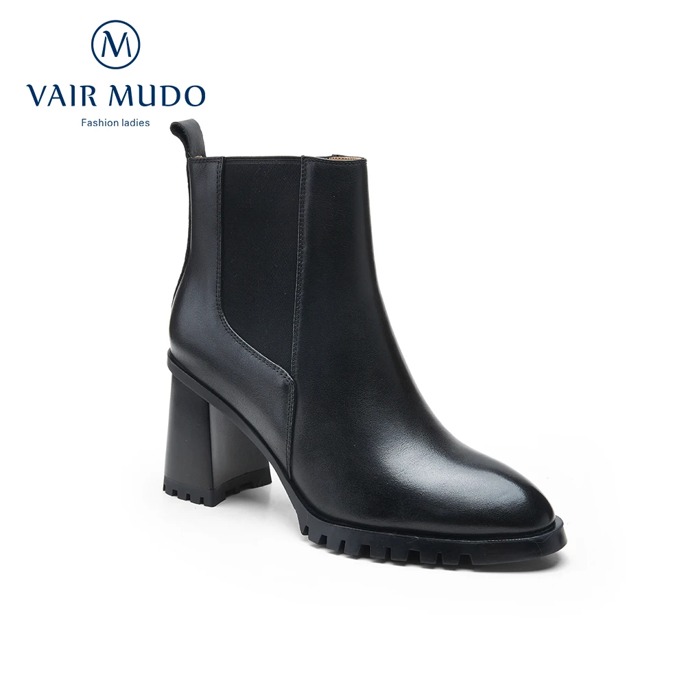 

VAIR MUDO Women Winter Spring Ankle Boots Elegant Sexy Pointed Toe Slip On Thick High Heels Shoes Solid Genuine Leather Fashion