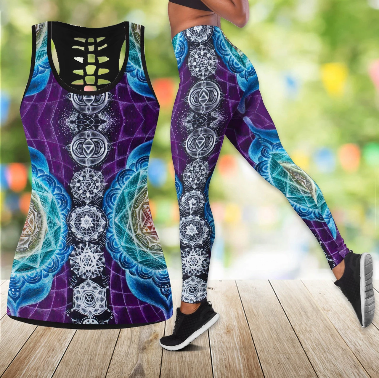 

Леггинсы и ажурная майка с мандалой чакрами, комплект одежды для женщин, летняя детская одежда