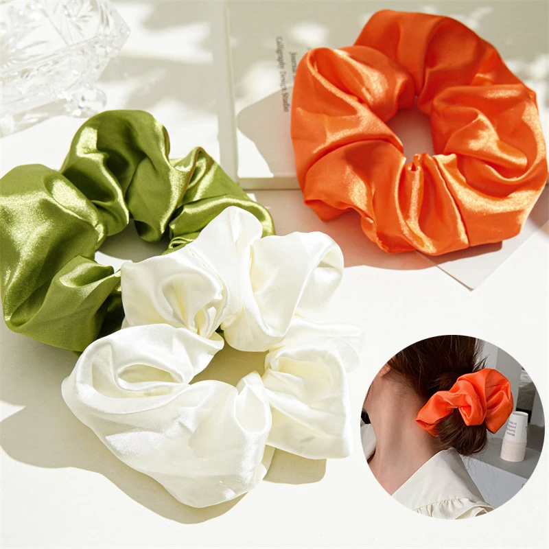 

Satin Big Hair Scrunchies Silky Pure Color Oversized Hair Rope Ponytail Holder Hair Tie Elastic Hair Rubber Bands French Style