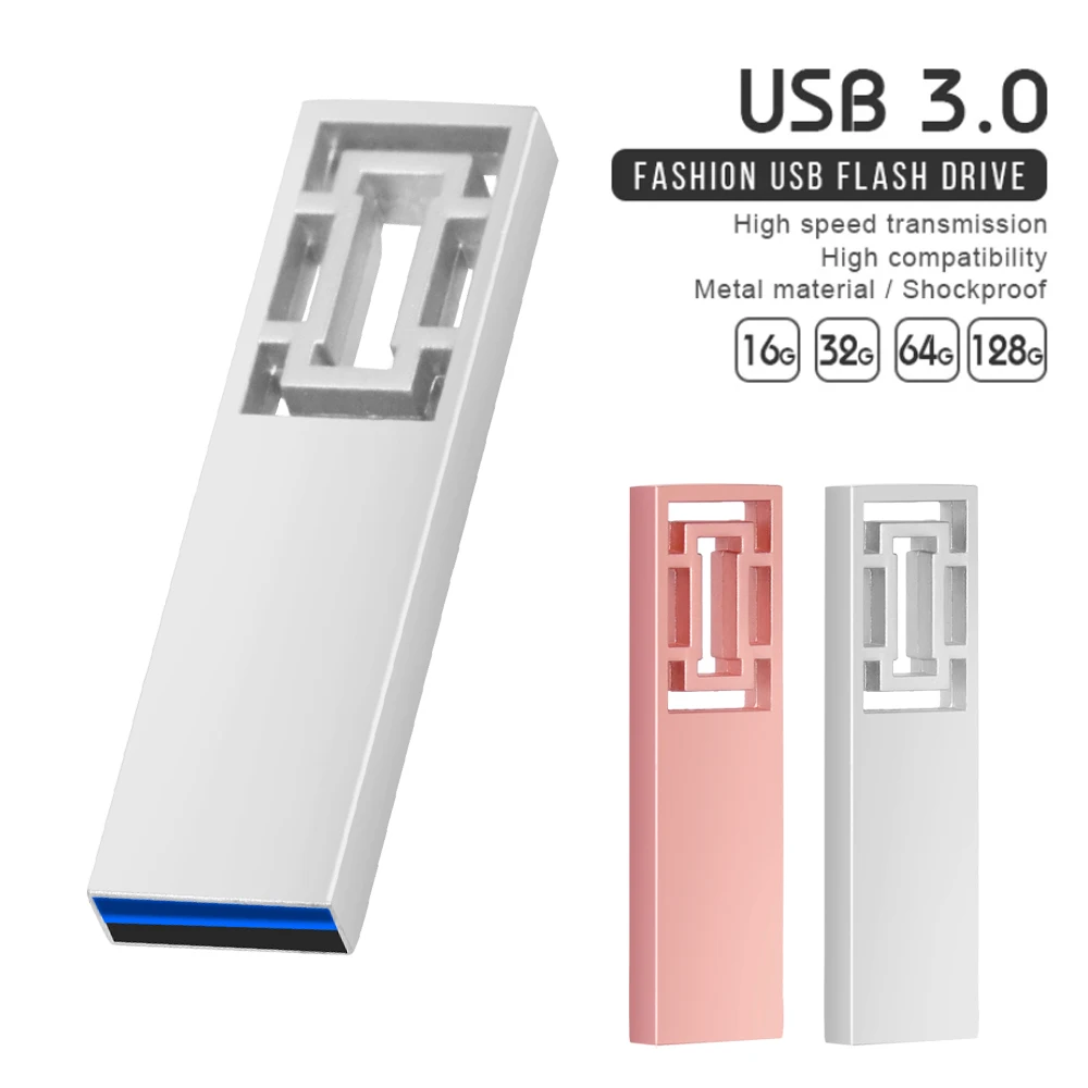 

USB Stick 3.0 Key USB Flash Drive 128GB 64GB Silver 32GB 16G Pen Drives Pendrive USB Pen Disk Flashdrive custom logo Memory Gift