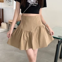 chiffon skirt summer new high waist slim lotus leaf irregular stitching word skirt casual cotton above knee mini broadcloth