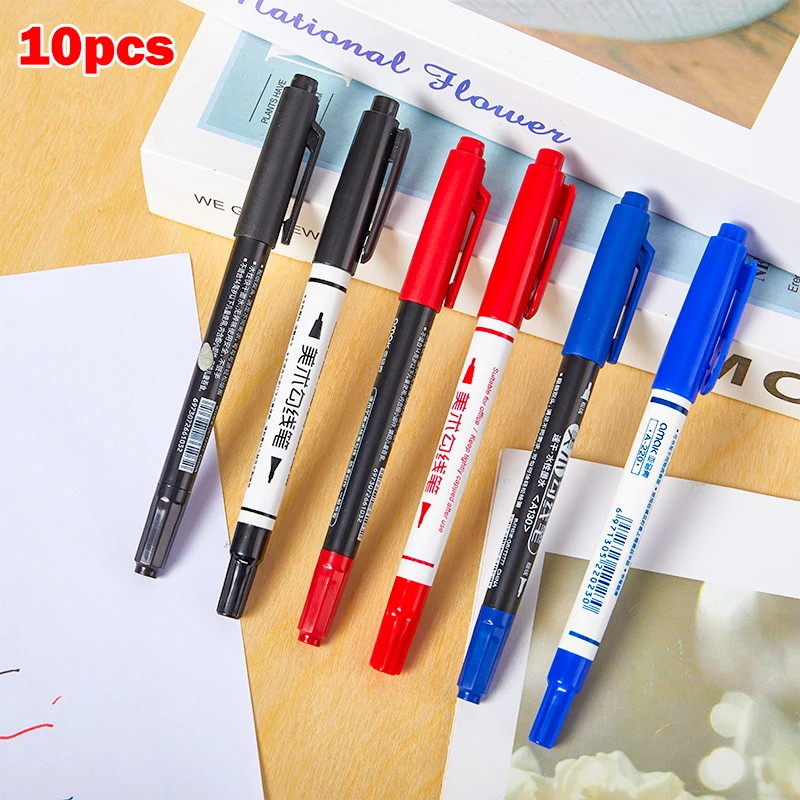 

10Pcs Double-headed Oily Marker Pen Line Pen Painting Stroke Hook Line Wear-resistant Fiber Pen Ink Pen Art Office Stationery